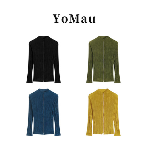 【YOMAO】早秋新款优雅显瘦气质百搭立领褶皱长袖开衫女MM9551
