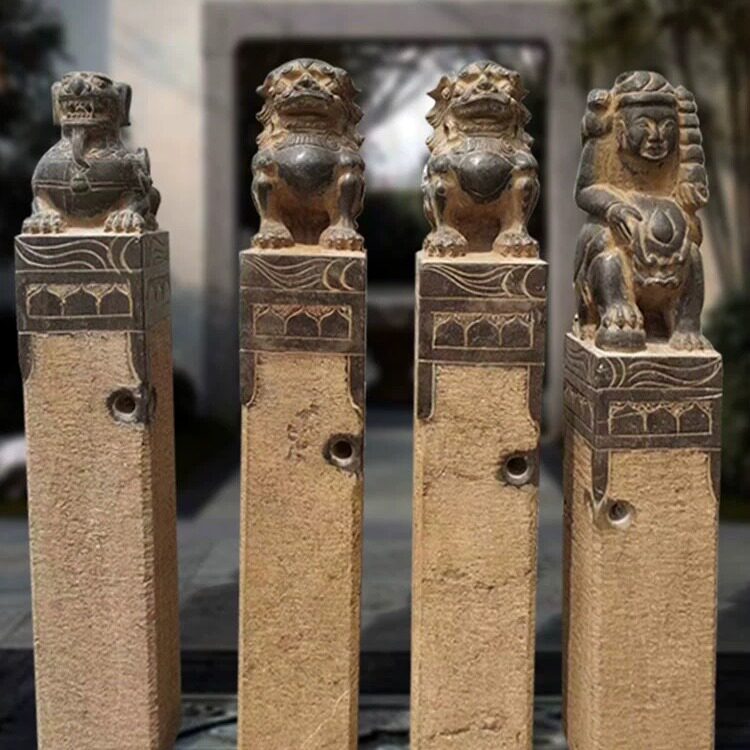 仿古拴马桩青石狮子拴马石做旧庭院酒饭店室内家用石雕拴马柱摆件