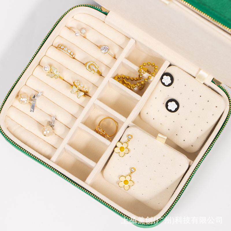 现货上品美创耳钉收纳首饰盒家用大容量首饰箱收纳盒收拾绒布