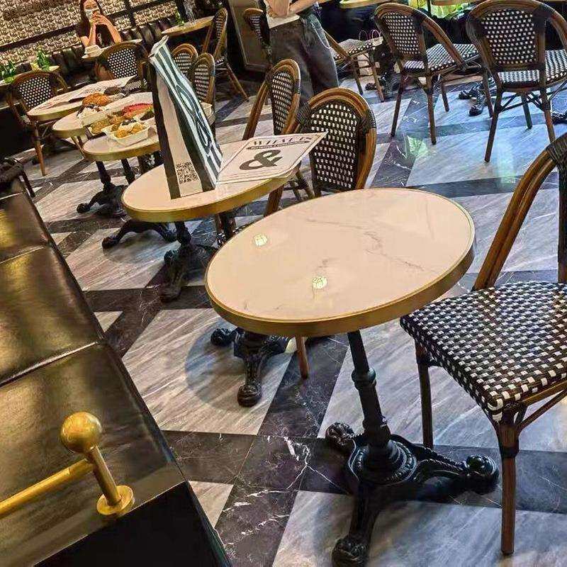 法式餐桌西餐厅岩板大理石桌子咖啡厅奶茶店阳台花园户外编藤桌椅