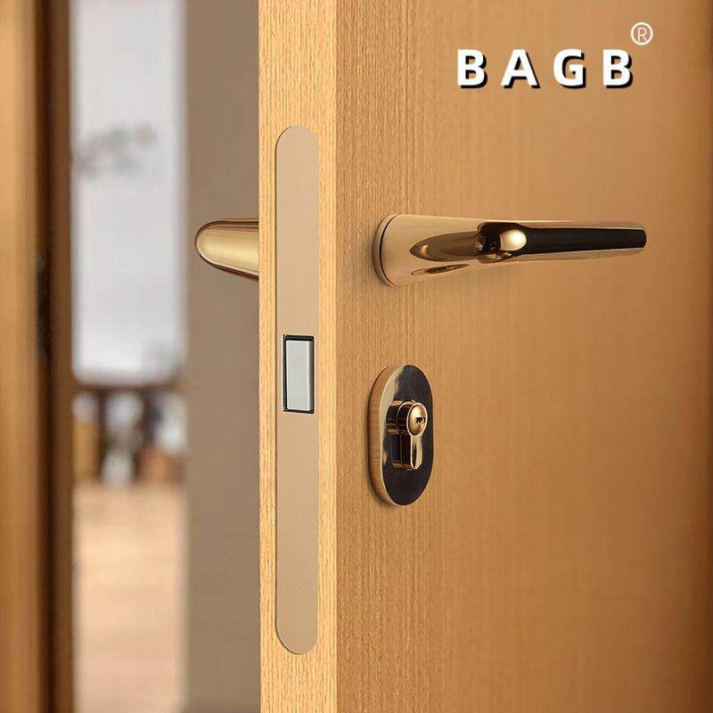 BAGB北欧风室内卧室静音门锁磁吸现代简约实木房灰色金色黑色门锁