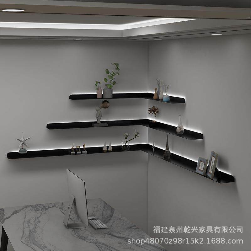 客厅发光置物架北欧简约墙角铁艺壁挂展示架装饰架书架墙上收纳架
