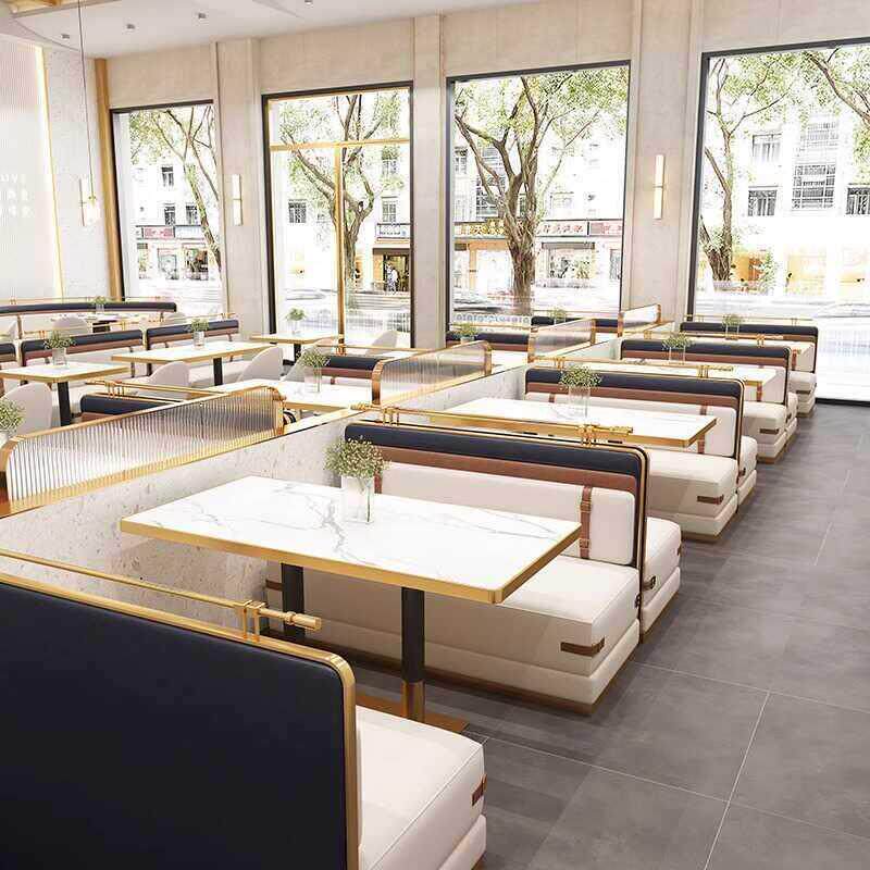 轻奢不锈钢卡座沙发主题餐厅烤肉店网红桌椅西餐厅饭店餐桌椅商用