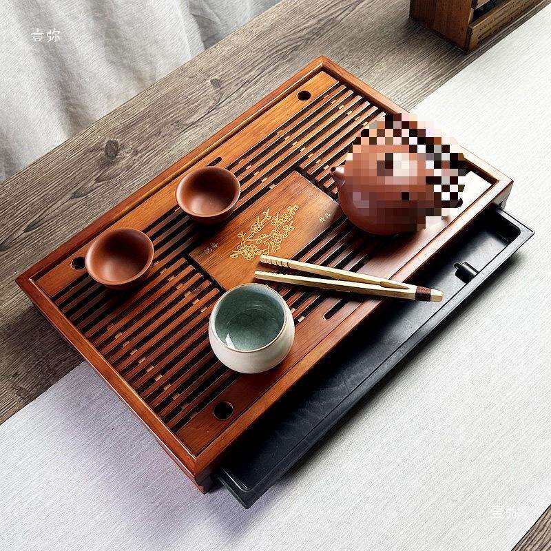 家用实木迷你小茶盘小茶台长方形小型木头简约茶具黑檀木蓄排
