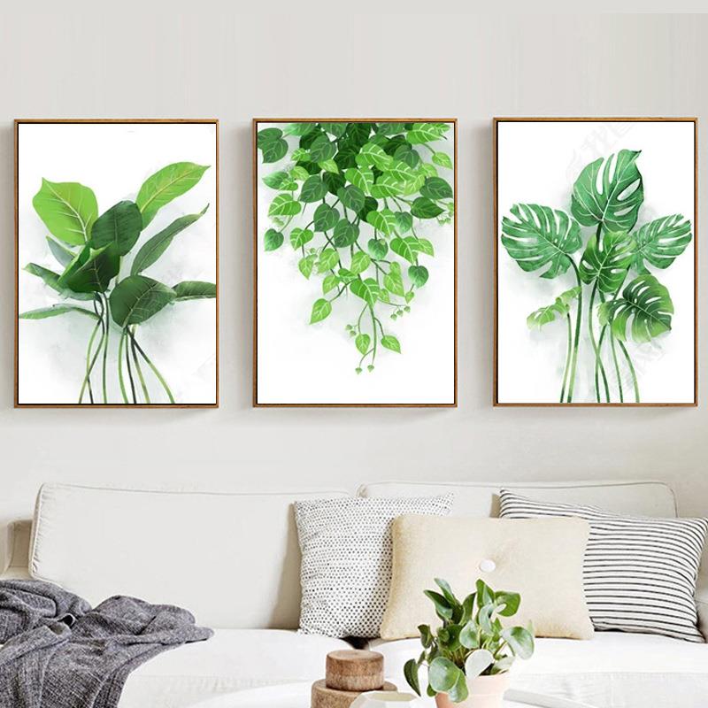 植物小清新客厅三联装饰画简约现代沙发背景画卧室墙面装饰挂壁画
