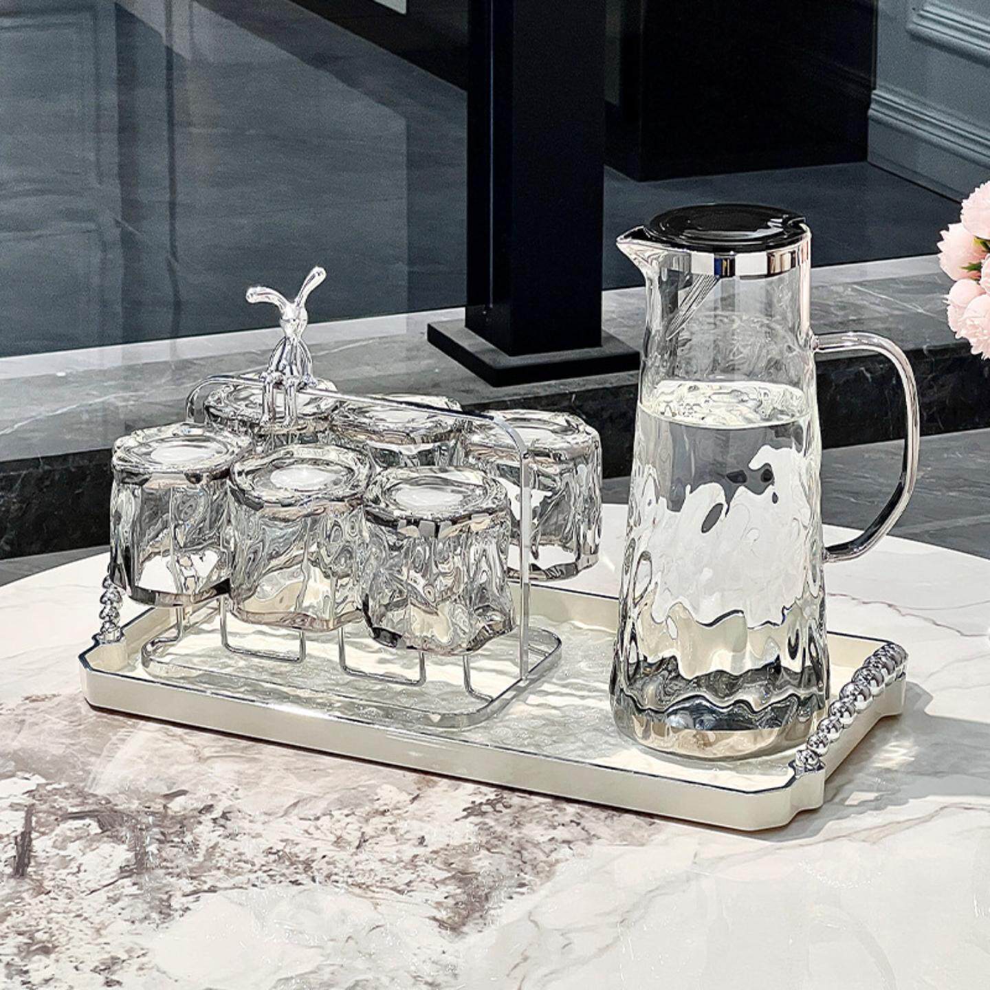 轻奢玻璃杯家用高级感冷水壶喝水杯客厅待客水具套装泡茶杯子