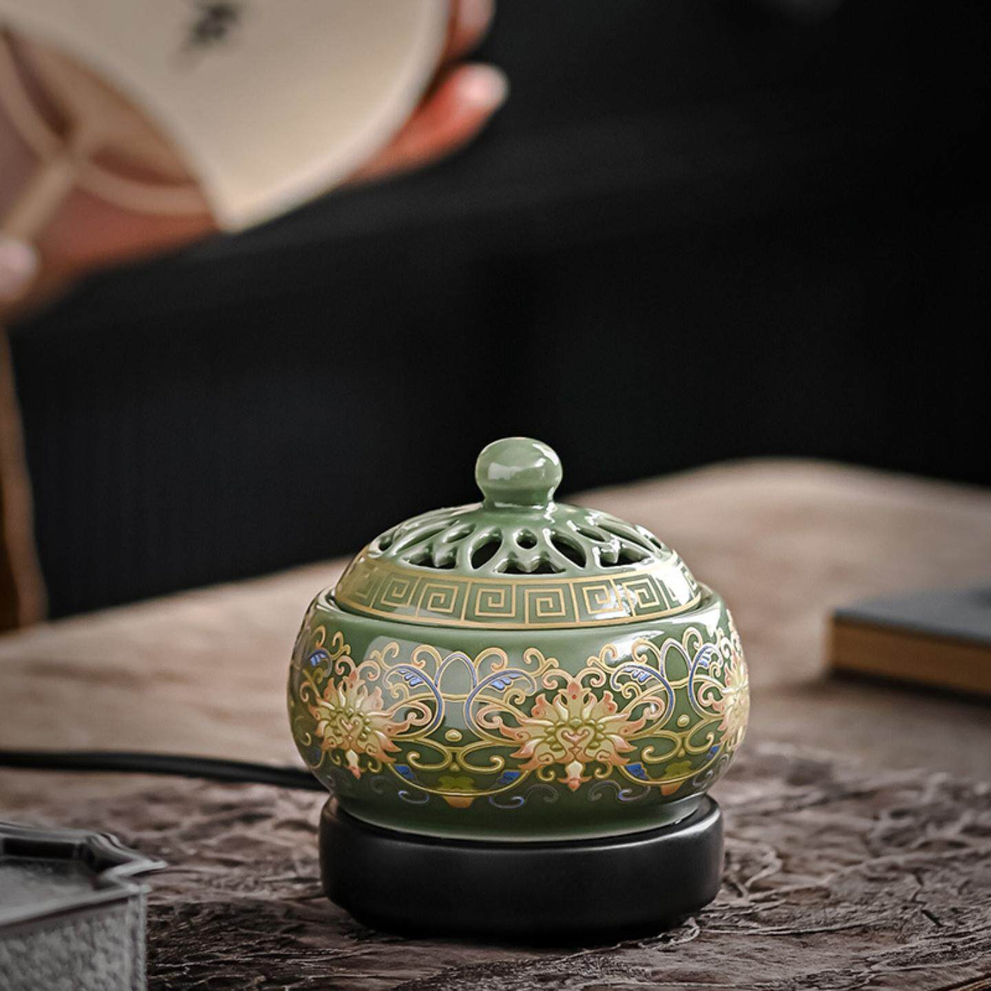 数显电子香薰炉室内定时调温恒温香炉插电创意沉香珐琅彩电熏香炉