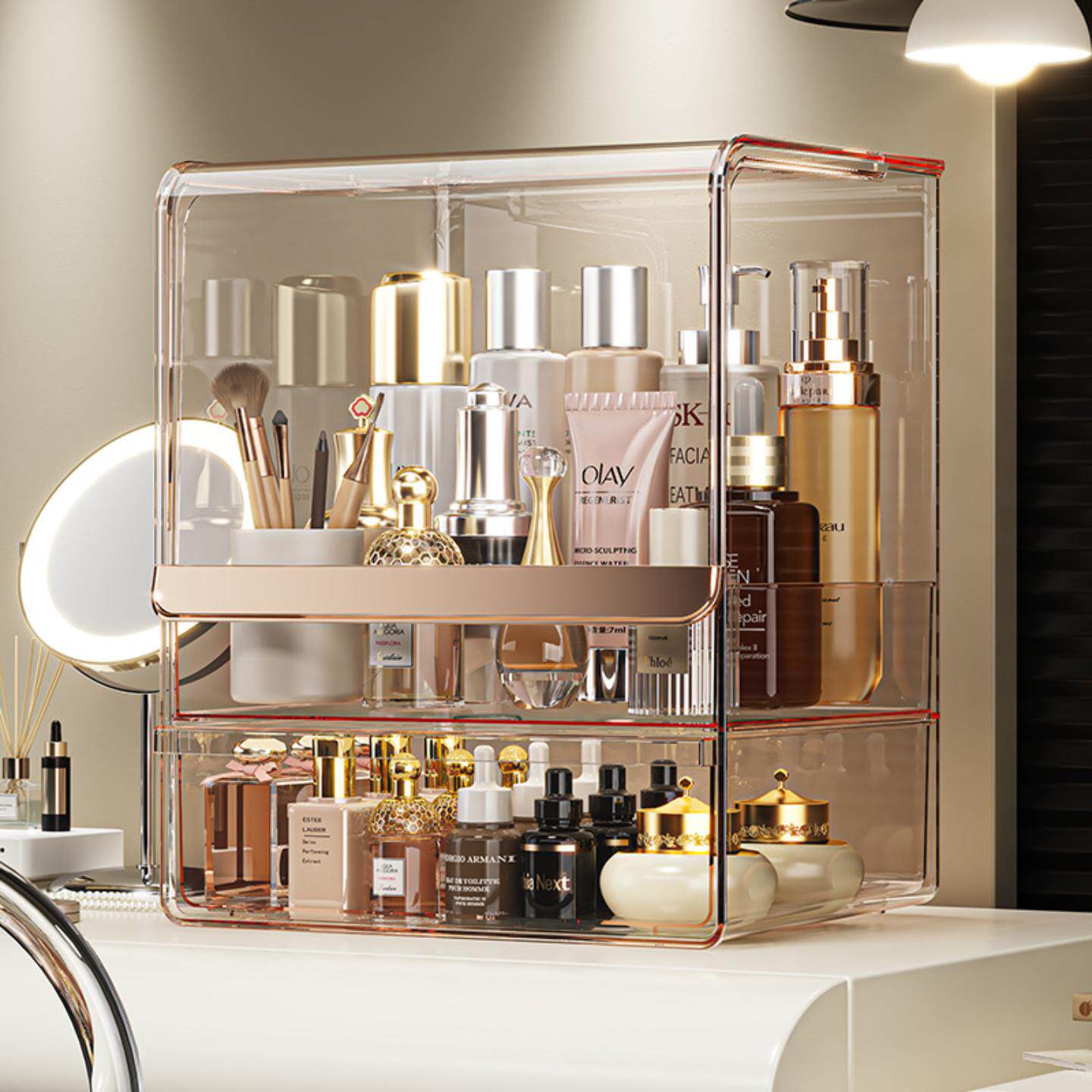 透明亚克力整理箱柜桌面防尘梳妆台护肤品口红置物架化妆品收纳盒