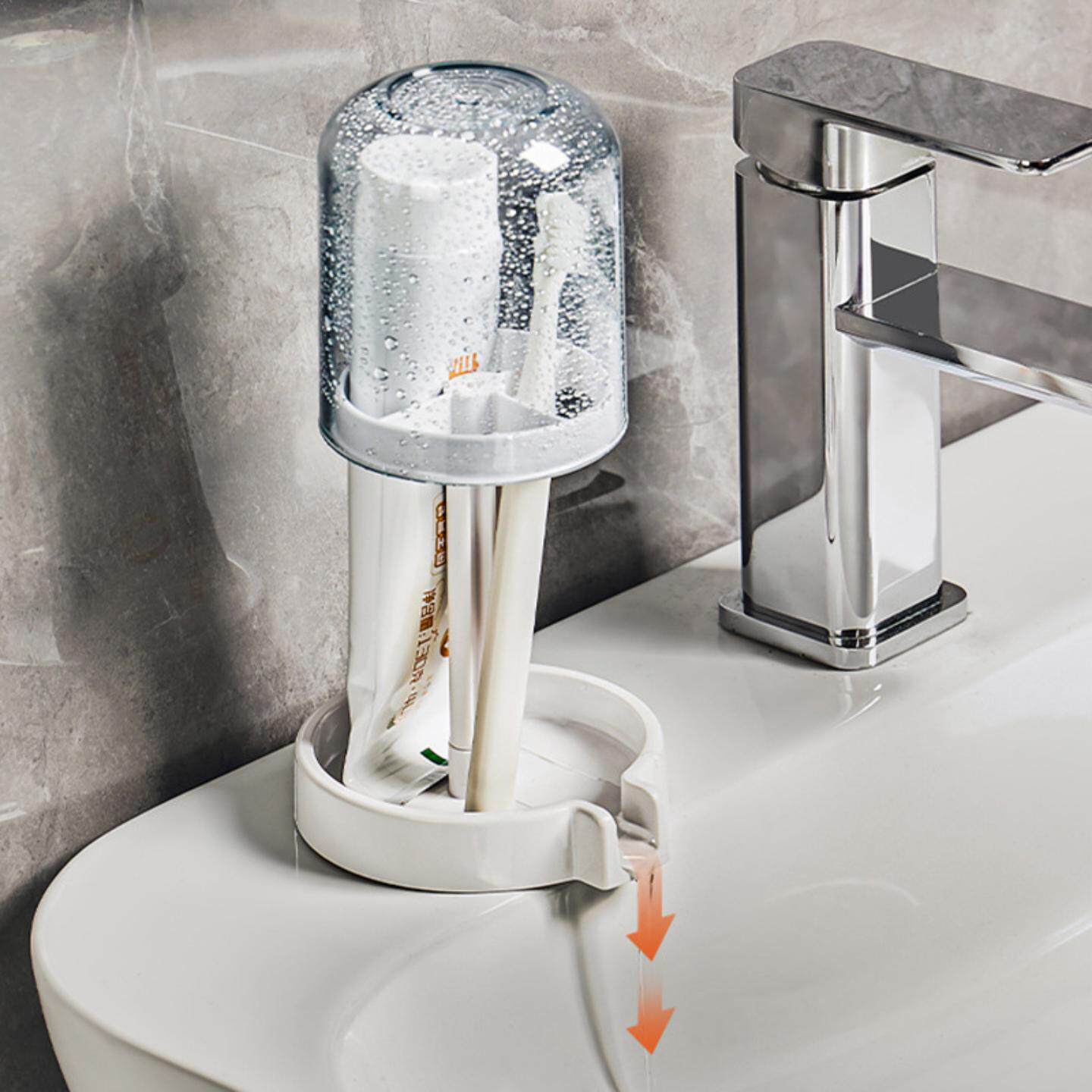 台式牙刷座带防尘盖牙刷杯架可沥水导流置物杯架家用多功能牙具座