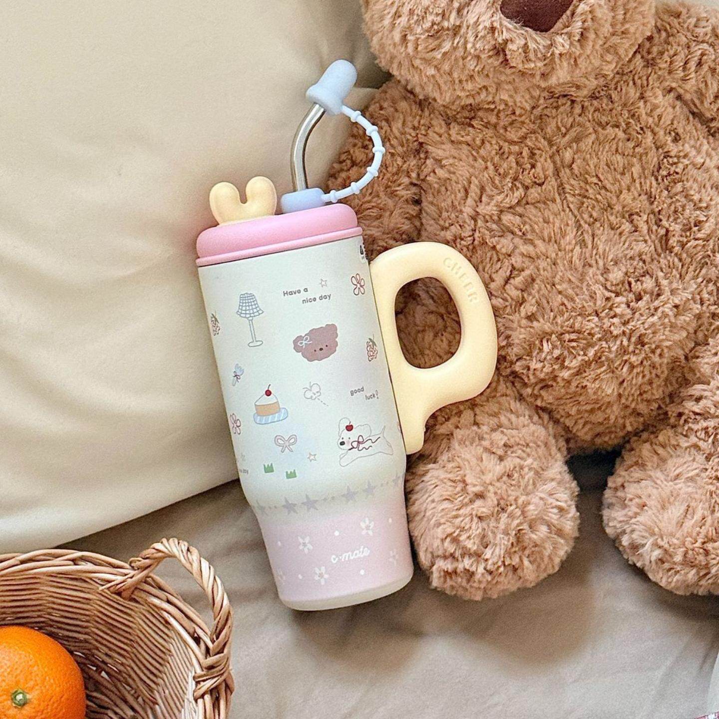 大容量冰霸杯陶瓷内胆保温杯女高颜值316不锈钢吸管杯带茶隔杯子