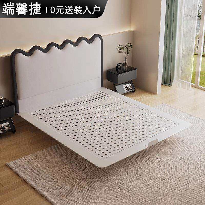 法式涟漪波浪床悬浮床现代简约超薄床头床绒布双人床碳素钢布艺床