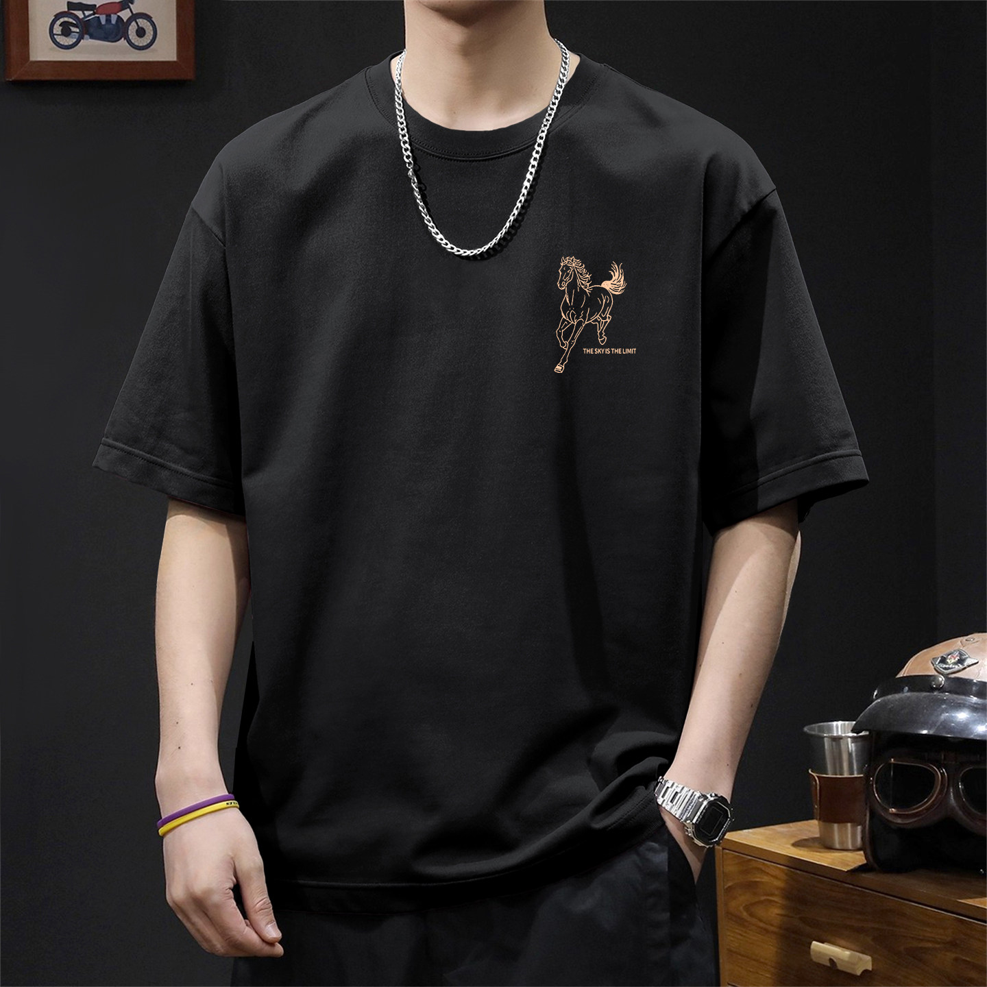 汉誓纯棉短袖t恤男士2026年新款夏季港风ins宽松大码潮流百搭上衣