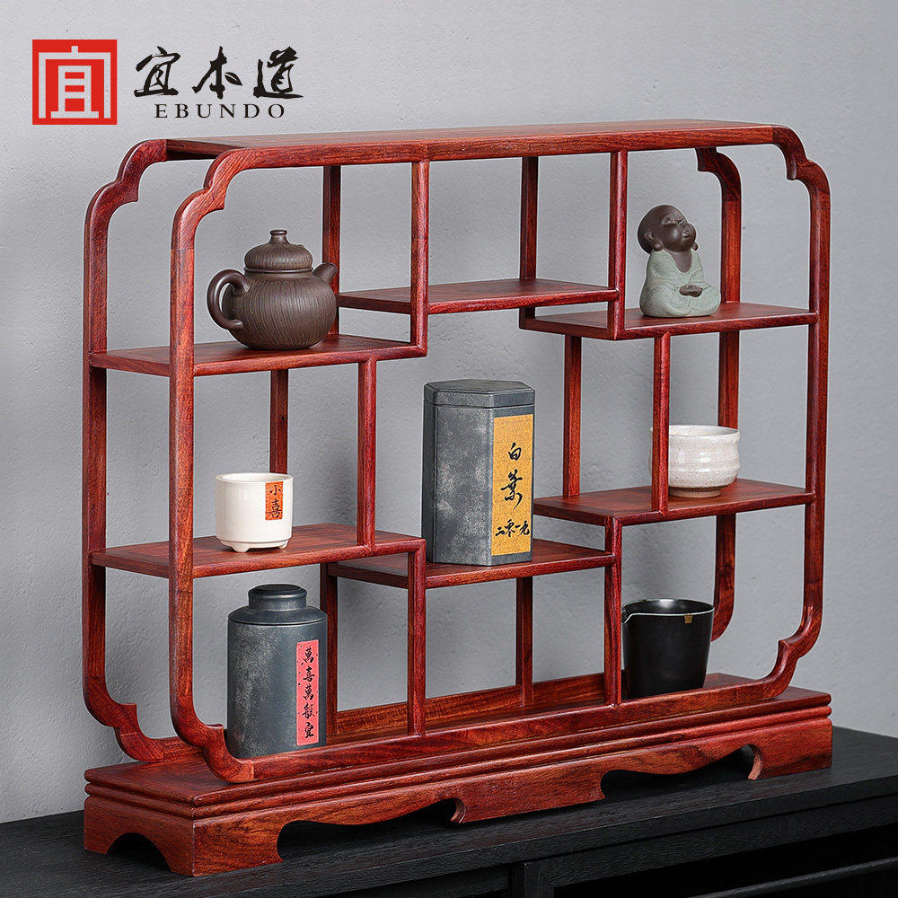 花梨木桌面博古架展示架实木壁挂置物架紫砂壶摆放架多宝阁茶架子