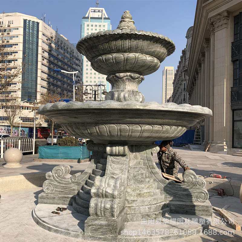 石雕欧式喷泉雕塑天然石材户外别墅庭院流水水钵景观摆件