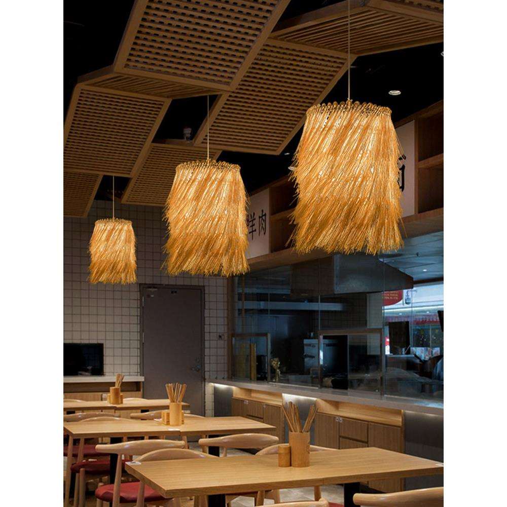 日式田园灯具餐厅饭店茶楼禅意民宿酒店吧台个性创意复古藤艺吊灯