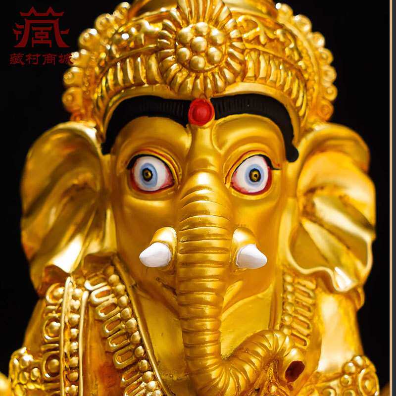 铜鎏金雕花《象鼻财神》桌面铜像摆件藏式家用客厅玄关工艺品摆设