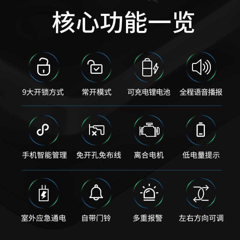 人脸识别智能锁办公室玻璃门锁密码锁单门双门推拉门免开孔门禁锁
