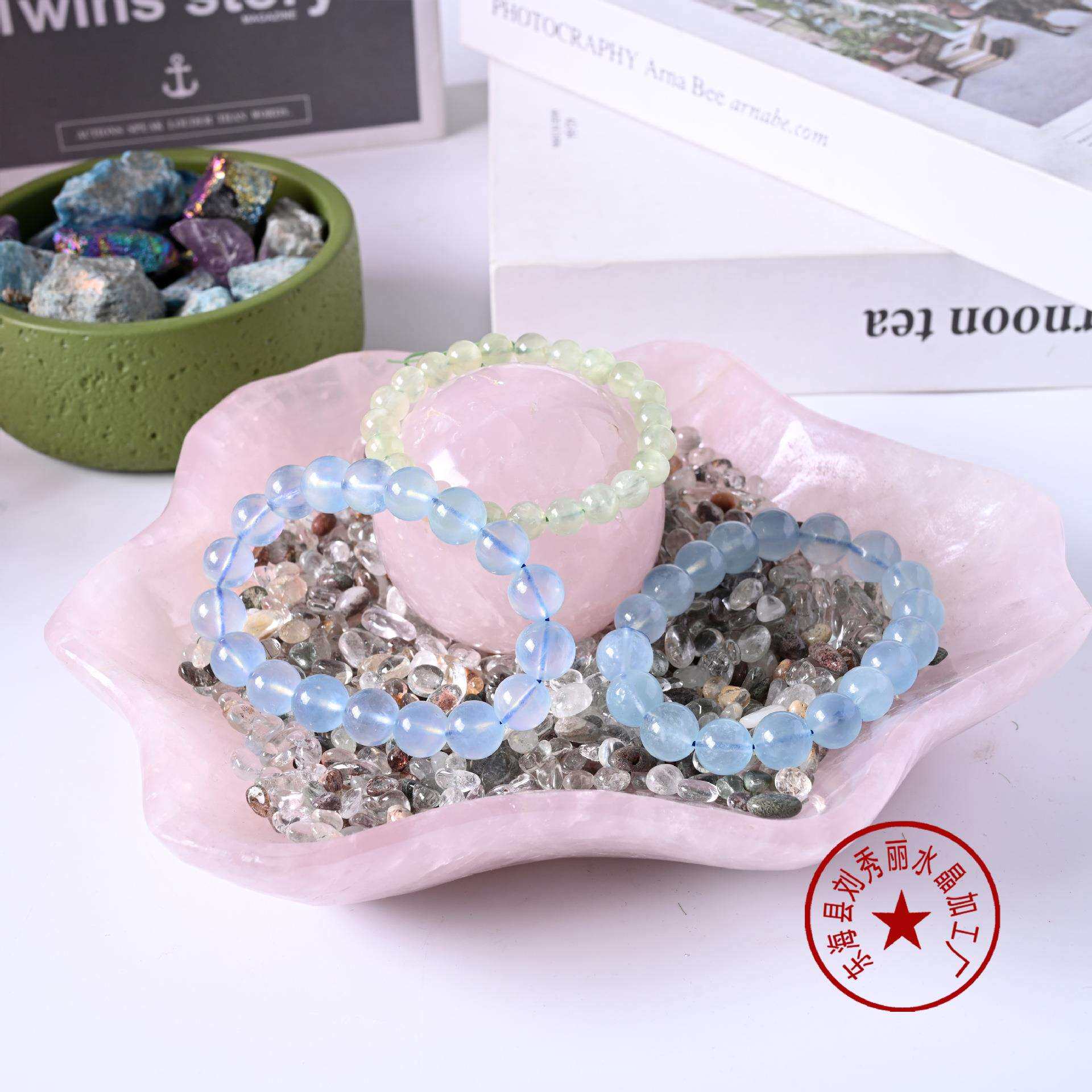 天然白粉紫水晶消磁净化随形盘果盘水晶原石打磨居家办公桌面摆件