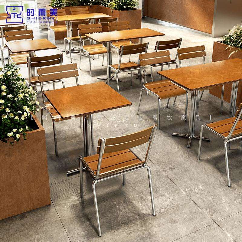 中古风西餐厅设计师款实木桌椅组合韩式料理奶茶小吃店海洋板桌子
