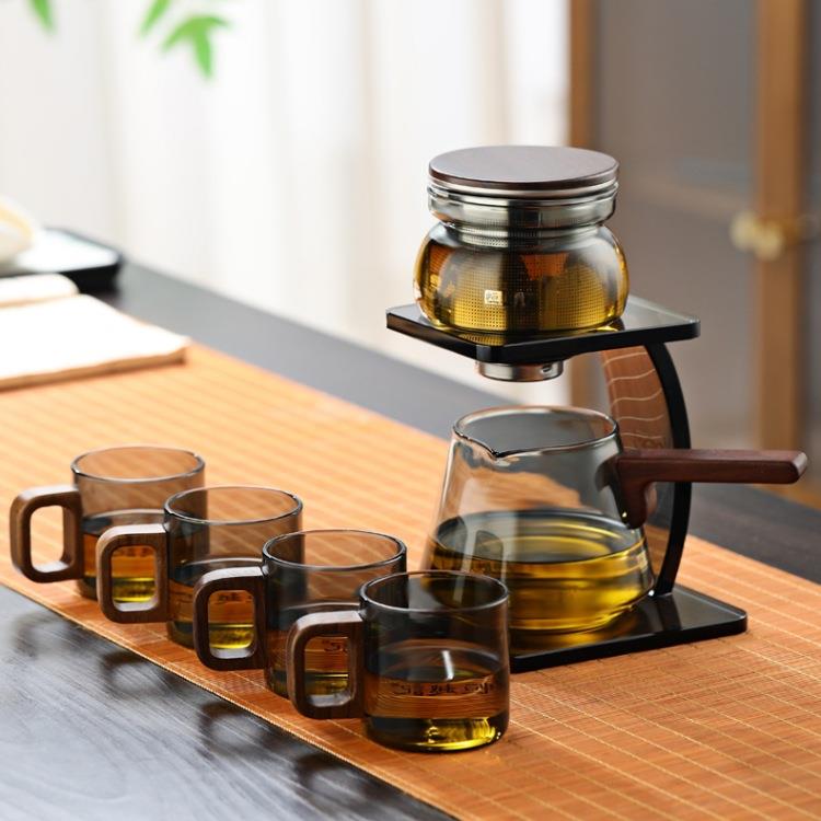 恒越记胡桃木按压磁吸茶水分离泡茶简约懒人泡茶器煮茶壶套装