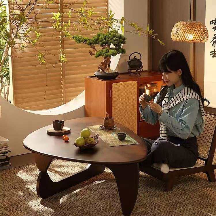 中古风胡桃木色实木茶几客厅家用小户型高级极简沙发原木矮边桌子