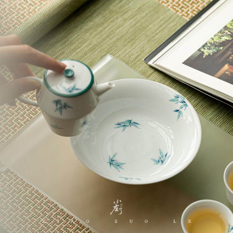 手绘青竹壶承茶承干泡盘陶瓷茶具配件盖碗底托家用水果盘茶点盘