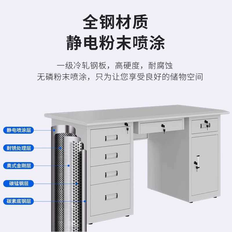 加厚钢制办公桌带锁抽屉键盘托电脑桌员工账务工作台冷轧钢写字台