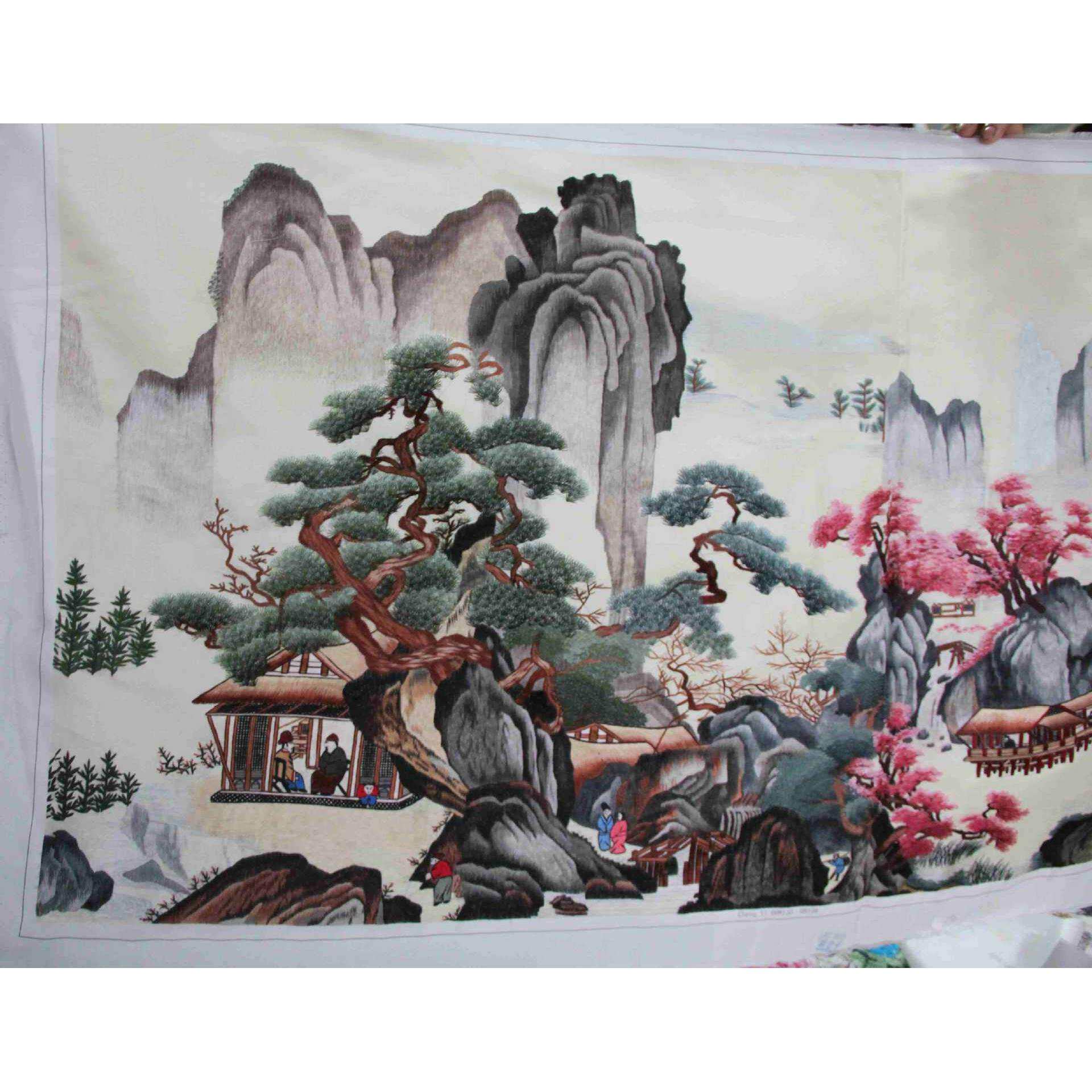 苏绣绣片客厅办公室宾馆装饰画苏州手工刺绣山水画唐寅山水