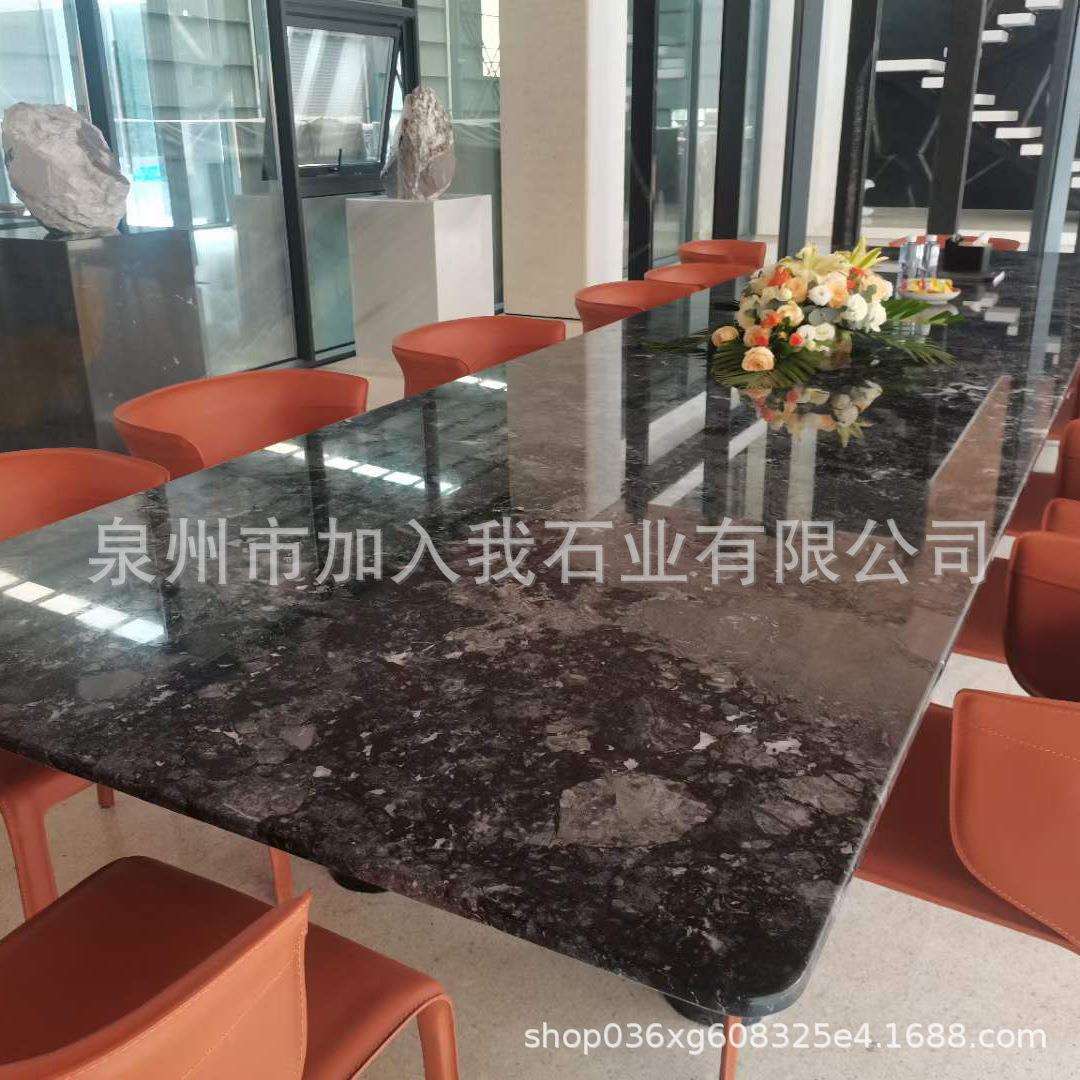 卡塔黑大理石餐桌奢石 岛台橱柜台面天然大理石石材桌面