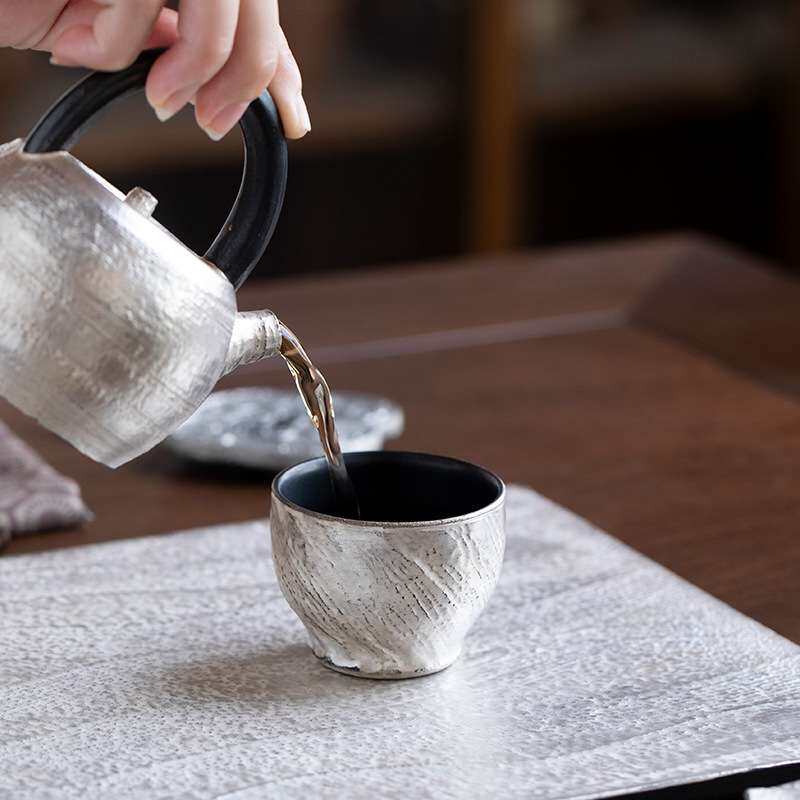 鎏银手工手捏茶杯陶瓷家用个人专用主人杯复古杯子紫泥品茗杯单杯