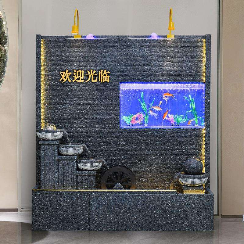 创意新居客厅装饰水幕墙鱼缸流水摆件公司落地水景观循环水风水轮