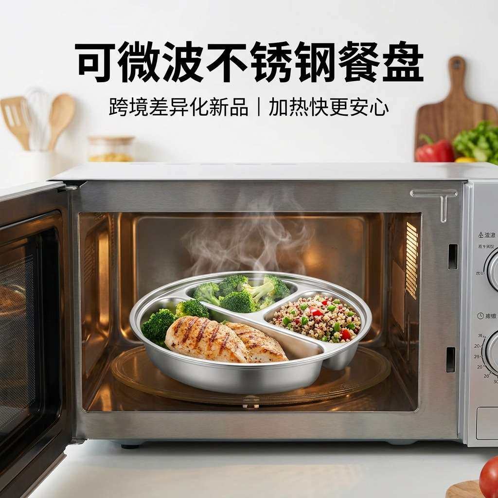 减脂一周备餐盒304不锈钢分格餐盘可微波炉食堂打饭午餐盒跨境