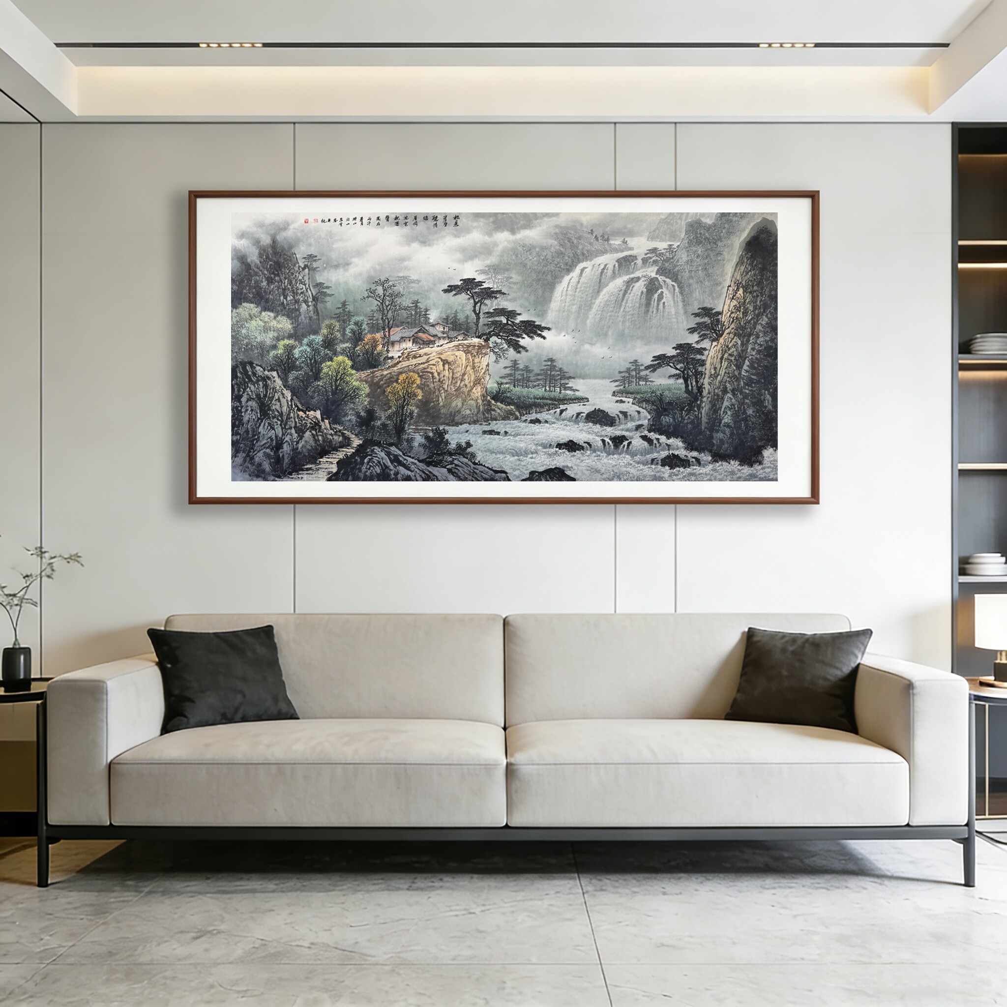 新中式山水国画松崖听涛语挂画