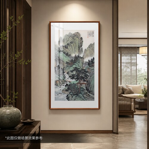 溪山叠翠新中式手绘玄关装饰画