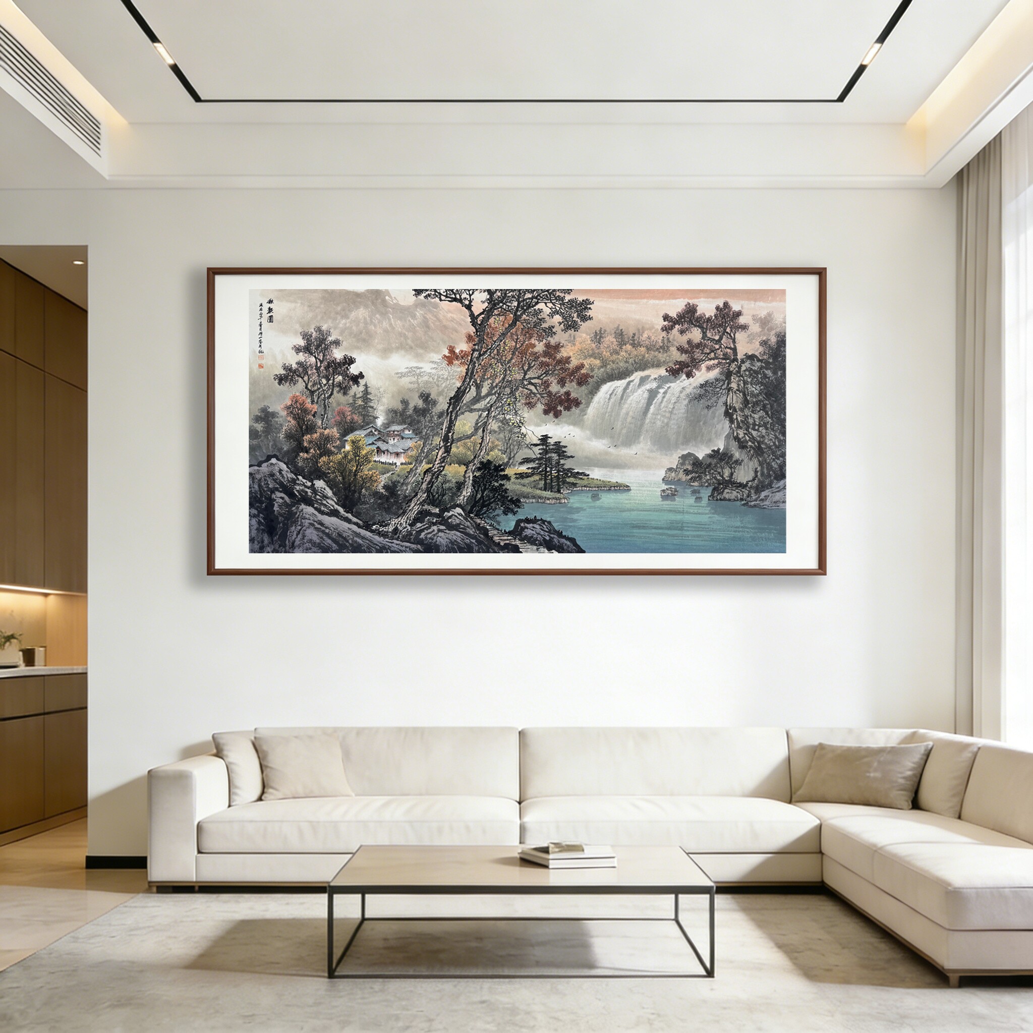 新中式秋熟图山水国画客厅壁画