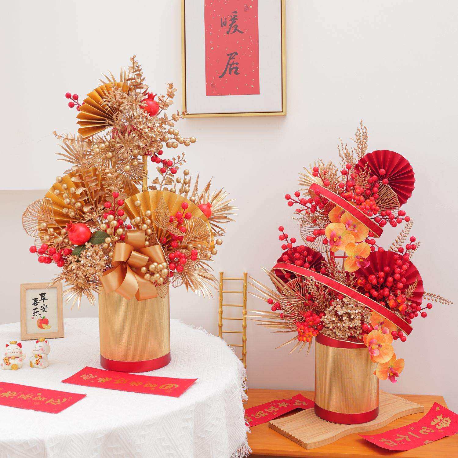 2025新款新年装饰蛇年福桶春节家用气氛布置用品过年宵花喜庆摆件