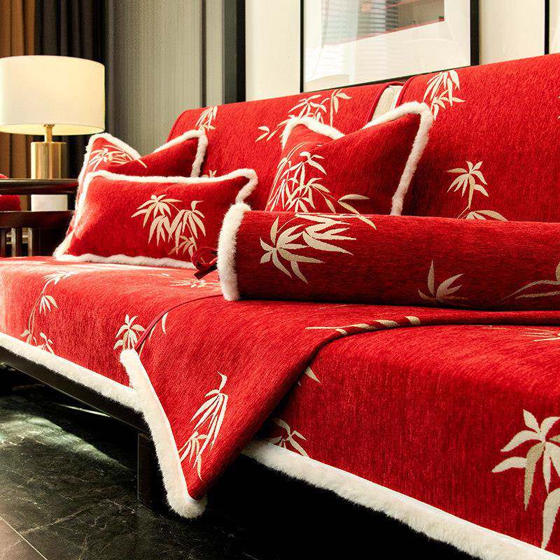 新中式沙发垫新款2026国潮红实木沙发套罩四季通用防滑坐垫介
