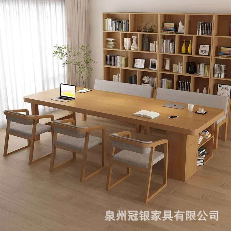 原木大板会议桌长条桌大型简约现代实木办公桌工作台客厅大长书桌