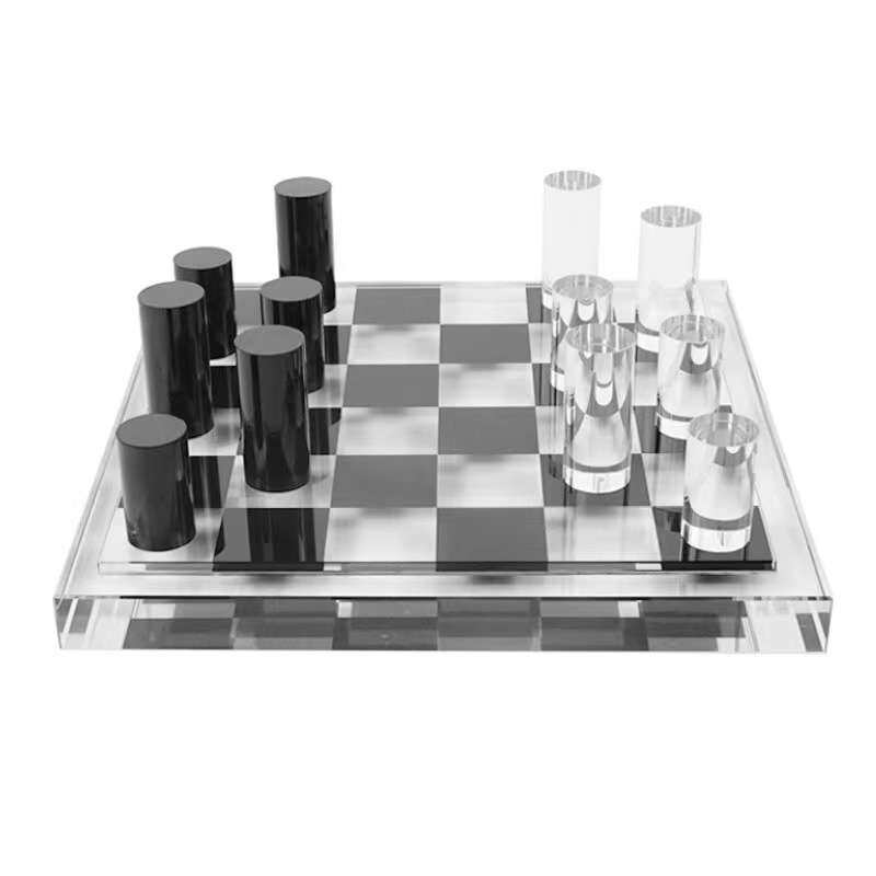 现代水晶黑白棋子格子棋盘摆件家居客厅玄关电视柜样板间摆饰品