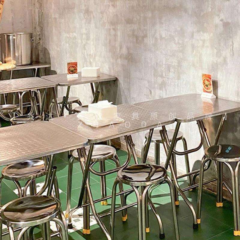 港式餐厅折叠餐桌椅奶茶店桌子火锅店烧烤店不锈钢吃饭桌饭桌凳子