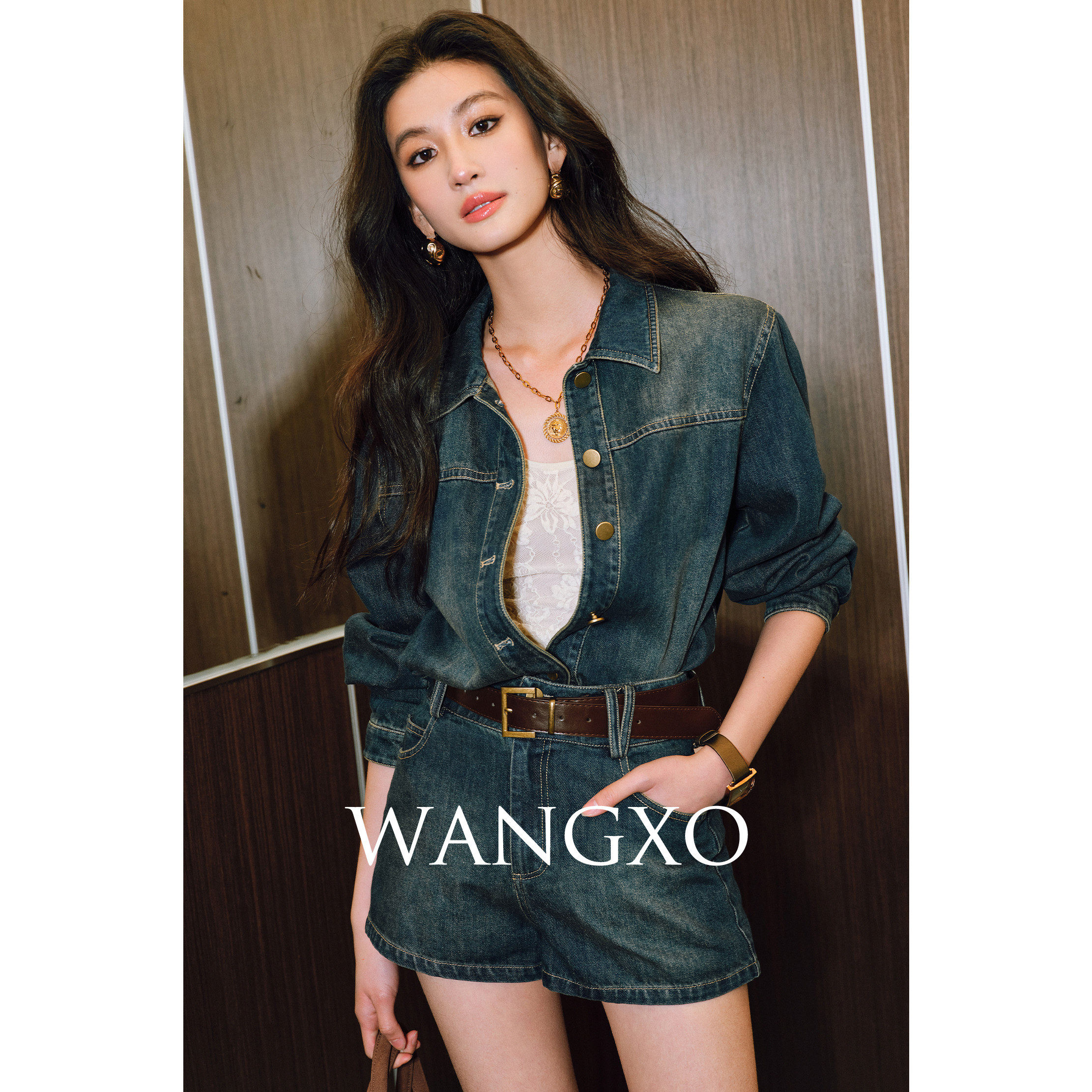 WANGXO|空气感莱赛尔棉重磅洗水|万年长青宽肩衬衫短裤牛仔套装