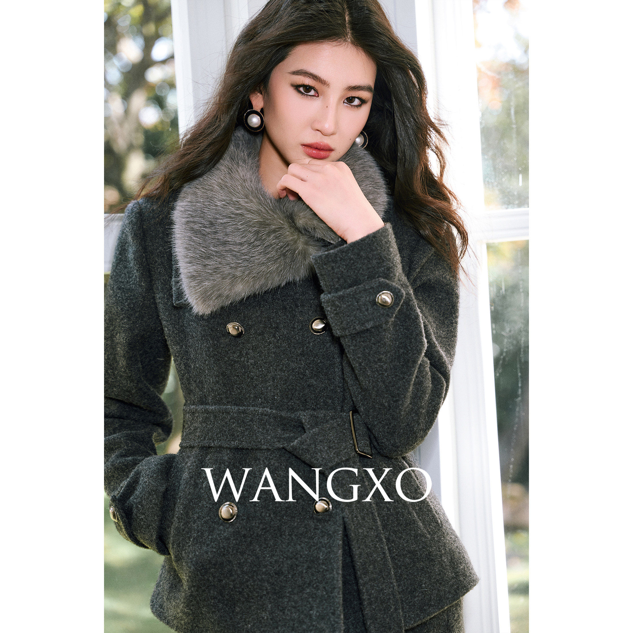 WANGXO｜高支全羊毛｜90白鸭绒环保毛领外套＆鱼尾半裙羽绒套装