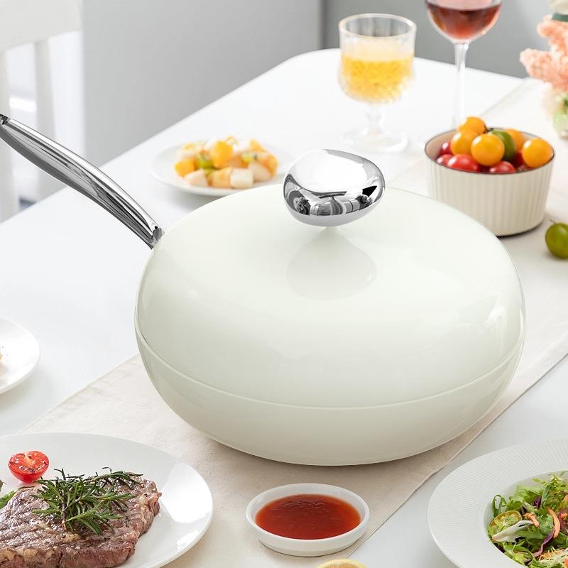 鹅卵石炒锅麦饭石色不粘锅家用陶瓷炒菜锅奶锅煎炒锅电磁炉锅具套