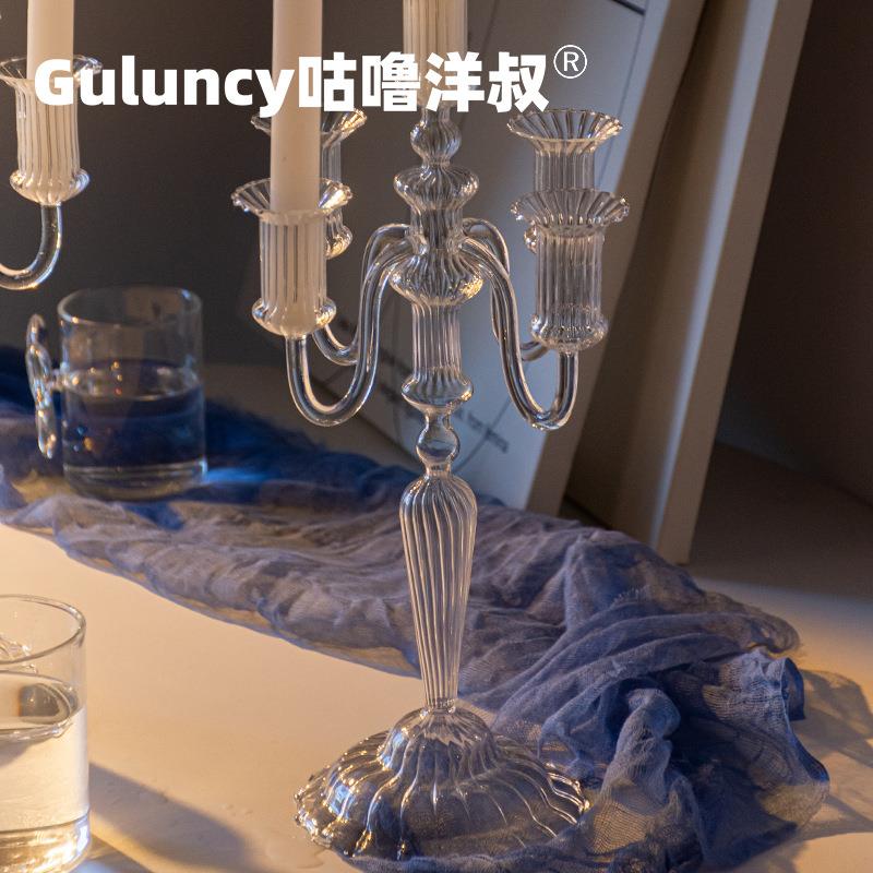 轻奢婚庆道具透明玻璃烛台家居派对婚礼聚会西餐厅餐桌装饰摆件