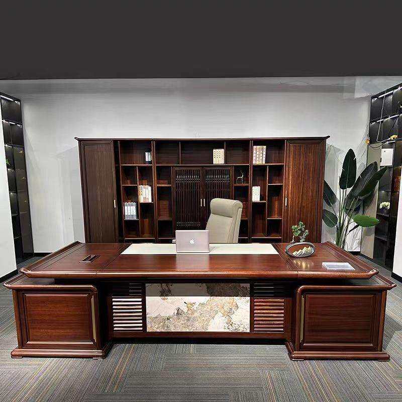 新中式轻奢办公桌实木老板椅书柜组合总裁桌高端领导大班台办公室