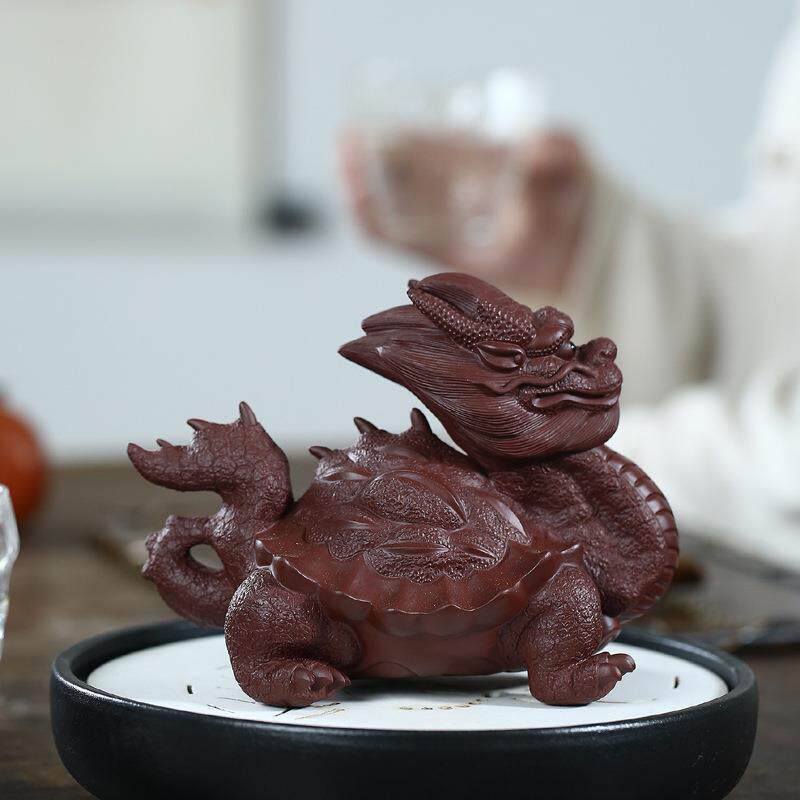精品宜兴紫砂纯全手工茶宠 霸气龙龟八面威风雕塑风水工艺品摆件