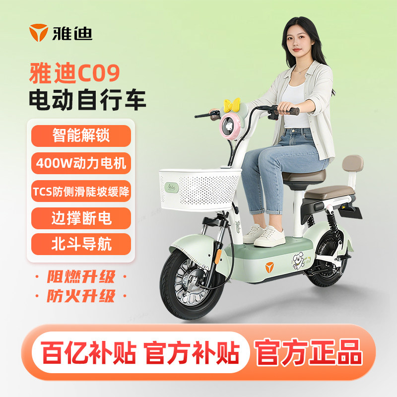 雅迪电动车雅迪C09新国标智能电动车48V21An可上牌通勤代步电动车