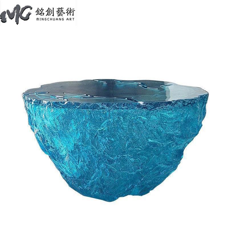 现代客厅蓝色海洋树脂茶几桌子透明圆形装饰品落地雕塑家具大摆件