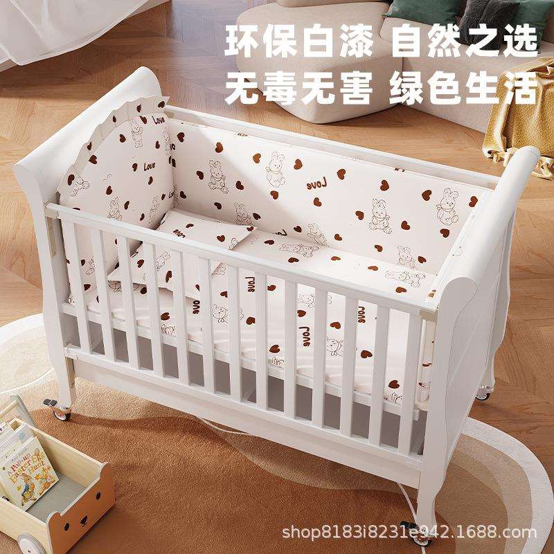 婴儿床欧式实木多功能婴幼儿可移动宝宝bb床摇篮床拼接大床