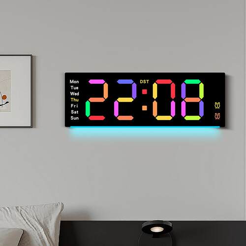 新品创意挂钟简约大屏LED钟客厅时钟特色氛围灯多功能钟表6691R